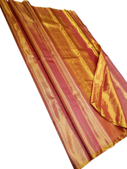 Exquisite Pink Kanjeevaram Handloom Pure Tissue Silk Saree - Luxurion World