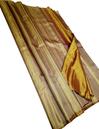 Exquisite Golden Kanjeevaram Handloom Pure Tissue Silk Saree - Luxurion World