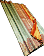 Blue Kanjeevaram Handloom Pure Tissue Silk Bird Design Saree - Luxurion World