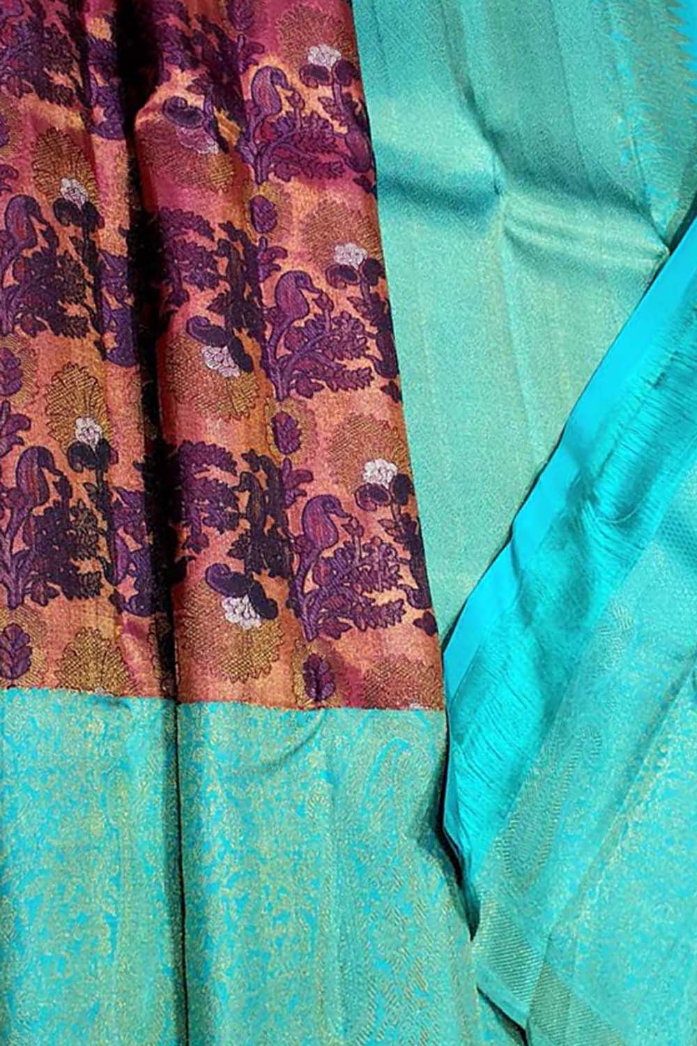 Stunning Multicolor Handloom Kanjeevaram Pure Silk Flower Design Saree - Luxurion World