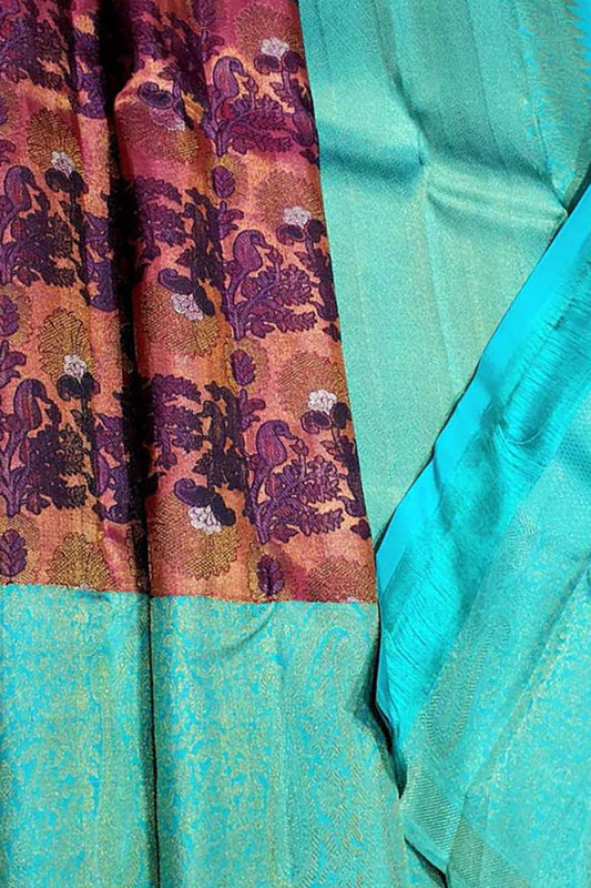 Stunning Multicolor Handloom Kanjeevaram Pure Silk Flower Design Saree - Luxurion World