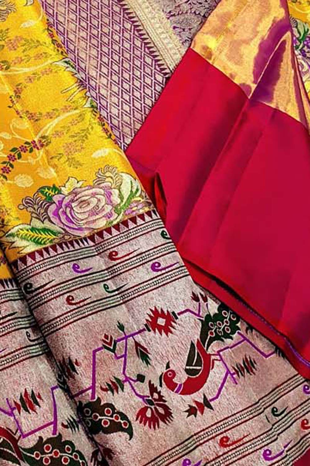 Yellow Kanjeevaram Handloom Pure Tissue Silk Flower Design Saree - Luxurion World