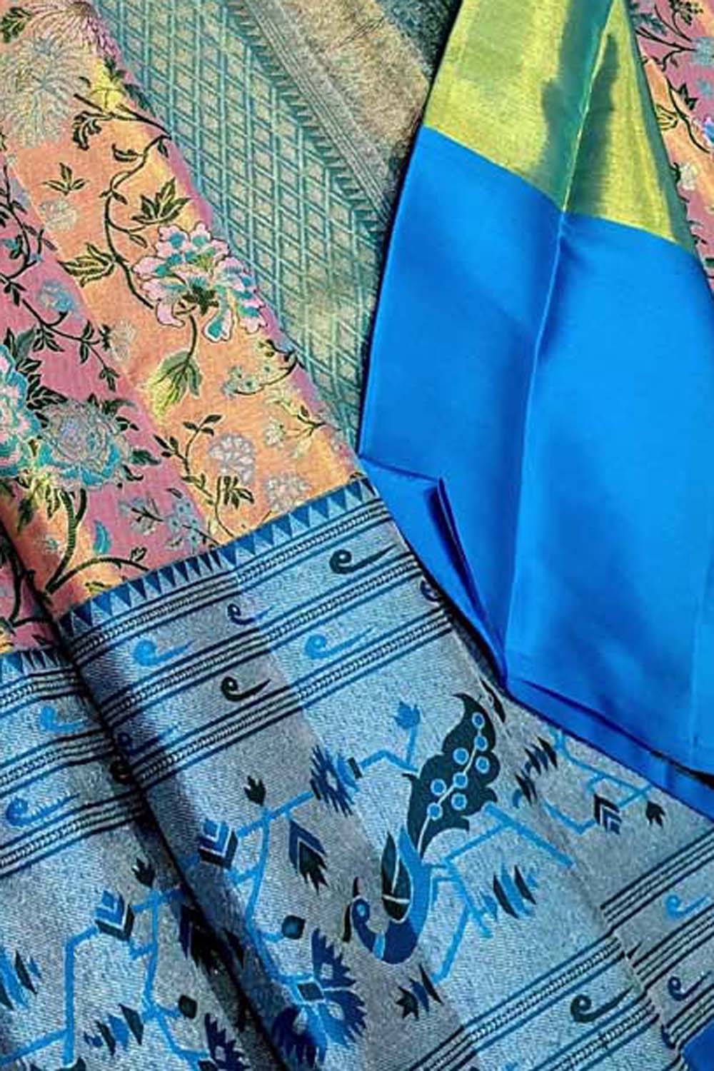 Pink Kanjeevaram Handloom Pure Tissue Silk Flower Design Saree - Luxurion World