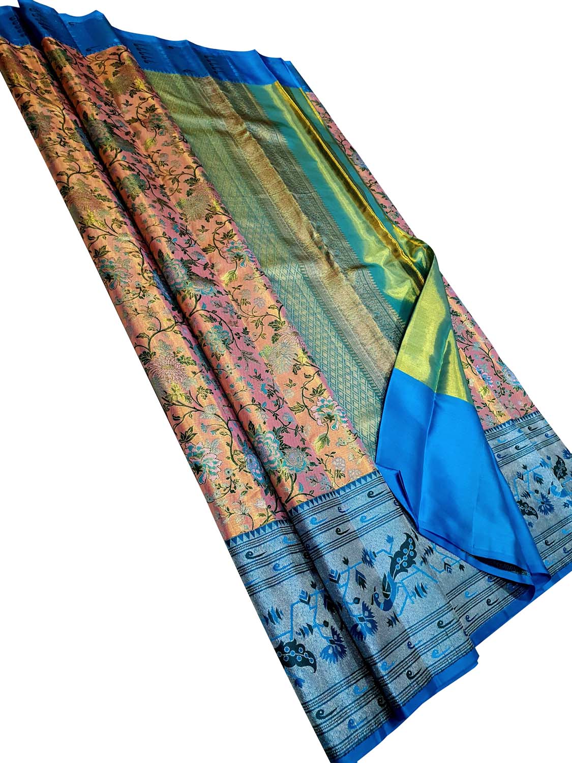 Pink Kanjeevaram Handloom Pure Tissue Silk Flower Design Saree - Luxurion World