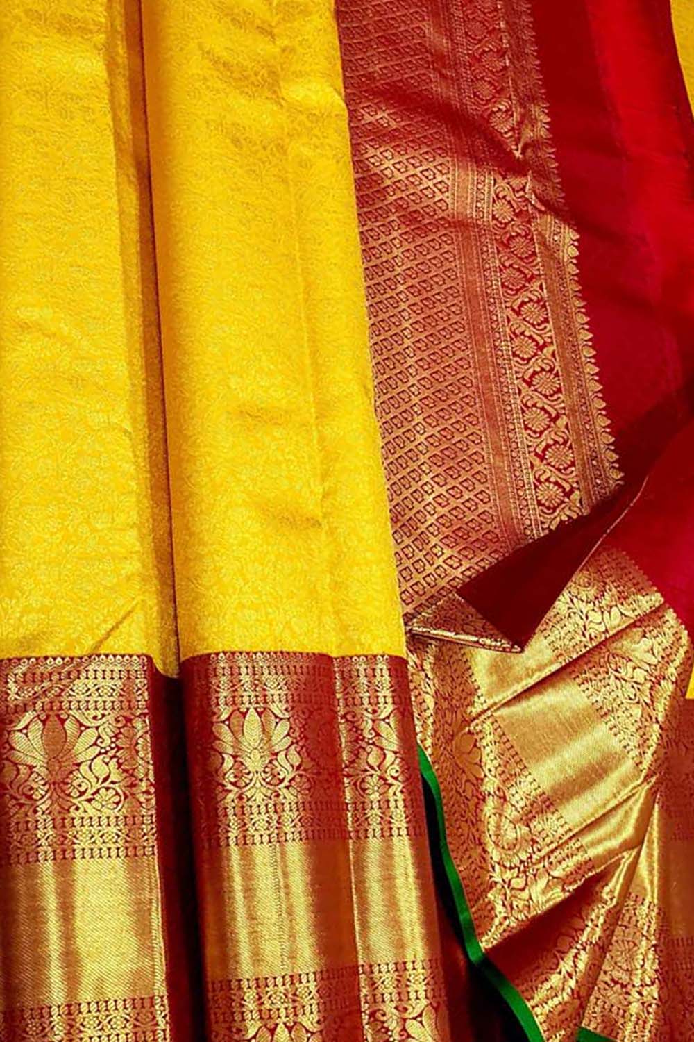 Yellow And Red Handloom Kanjeevaram Pure Silk Saree - Luxurion World
