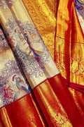 Multicolor Kanjeevaram Handloom Pure Tissue Silk Peacock Design Saree - Luxurion World