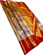 Multicolor Kanjeevaram Handloom Pure Tissue Silk Peacock Design Saree - Luxurion World