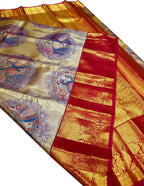 Multicolor Kanjeevaram Handloom Pure Tissue Silk Peacock Design Saree - Luxurion World