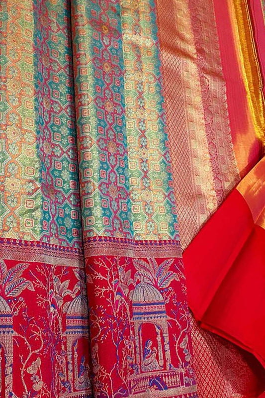 Exquisite Blue Kanjeevaram Handloom Pure Tissue Silk Saree - Luxurion World