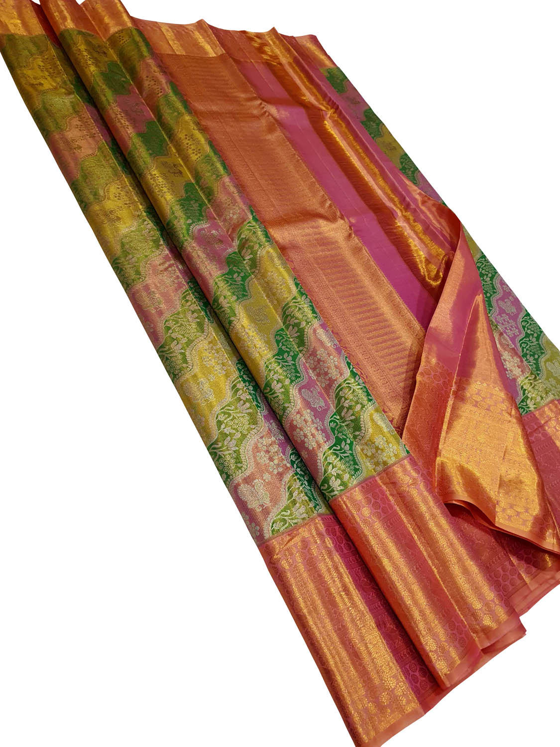Exquisite Multicolor Kanjeevaram Handloom Pure Tissue Silk Saree - Luxurion World