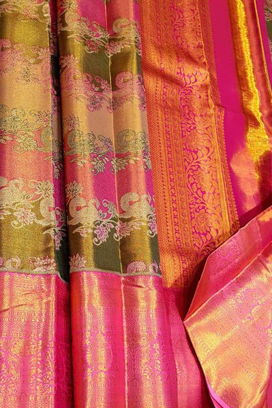 Exquisite Multicolor Kanjeevaram Handloom Pure Tissue Silk Saree - Luxurion World