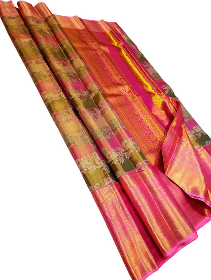 Exquisite Multicolor Kanjeevaram Handloom Pure Tissue Silk Saree - Luxurion World
