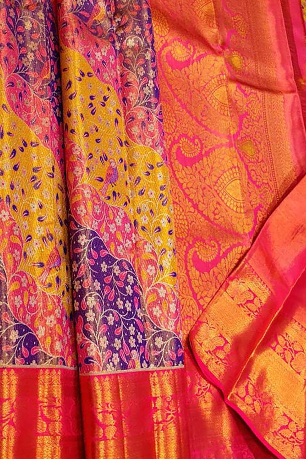 Exquisite Multicolor Kanjeevaram Handloom Pure Tissue Silk Saree - Luxurion World