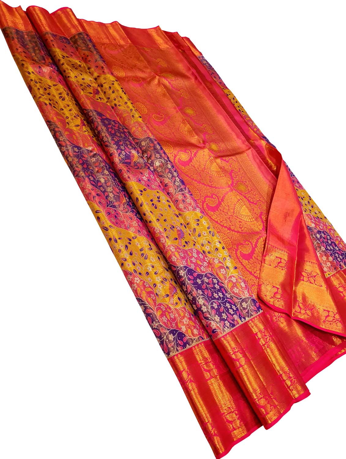 Exquisite Multicolor Kanjeevaram Handloom Pure Tissue Silk Saree - Luxurion World