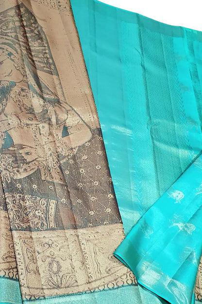 Blue And Pastel Kanjeevaram Handloom Pure Silk Saree - Luxurion World