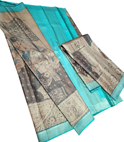 Blue And Pastel Kanjeevaram Handloom Pure Silk Saree - Luxurion World