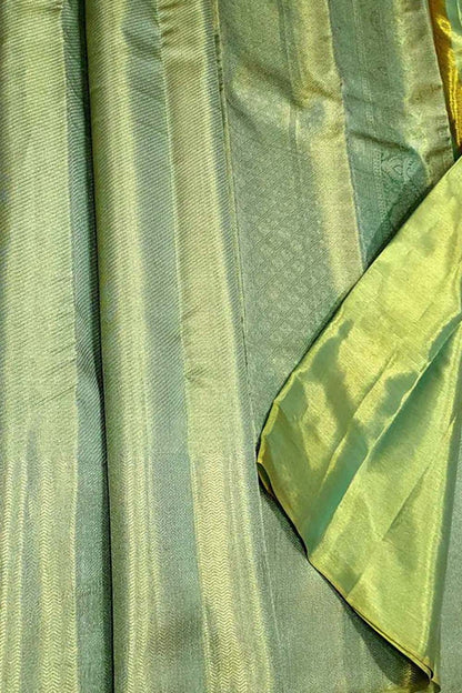 Green Kanjeevaram Handloom Pure Tissue Silk Saree - Luxurion World