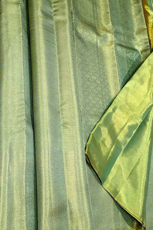 Green Kanjeevaram Handloom Pure Tissue Silk Saree - Luxurion World