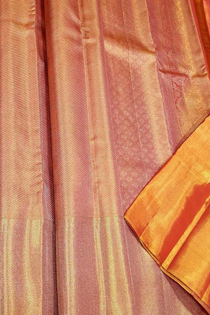 Pink Kanjeevaram Handloom Pure Tissue Silk Saree - Luxurion World