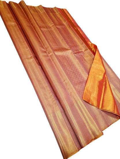 Pink Kanjeevaram Handloom Pure Tissue Silk Saree - Luxurion World