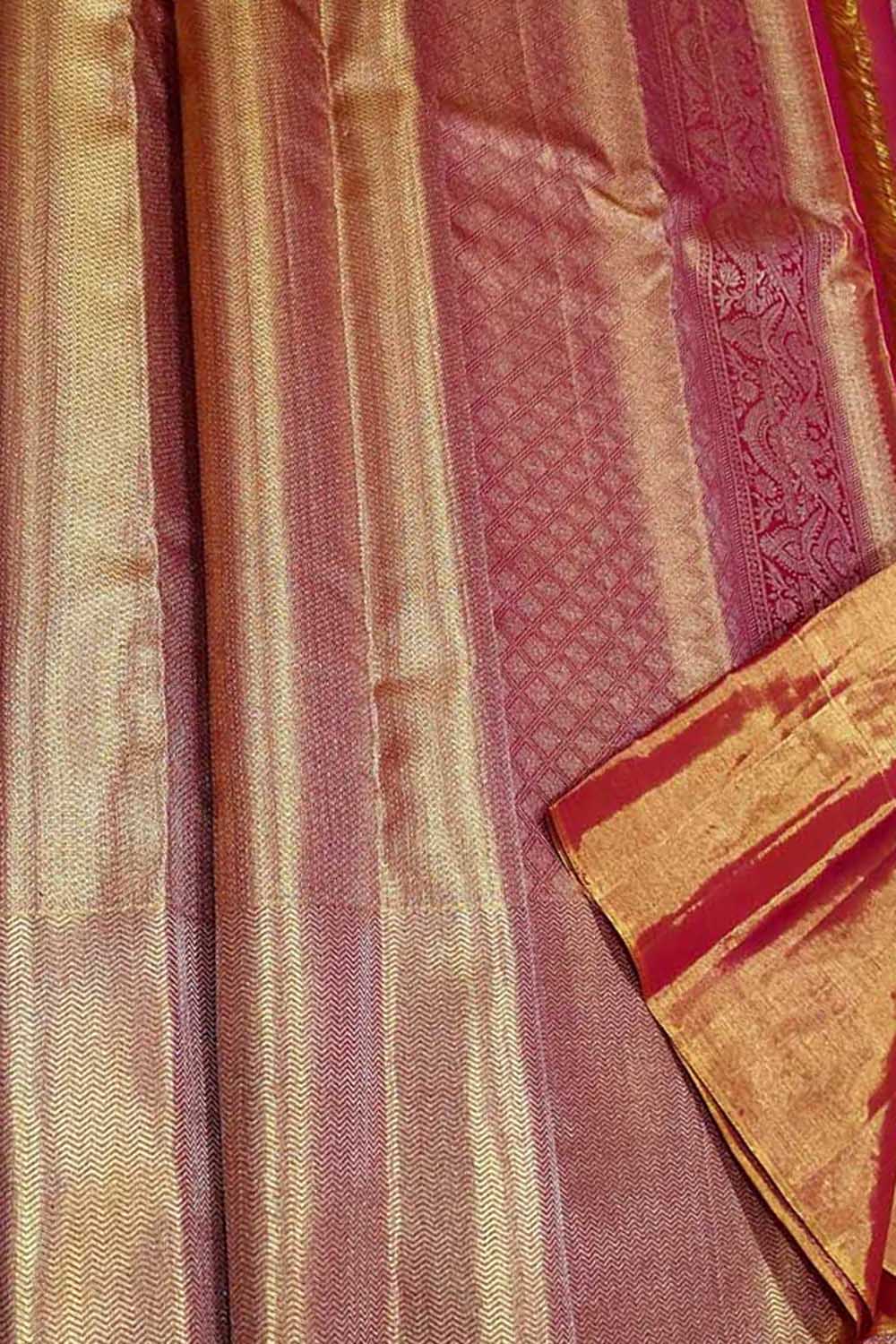 Red Kanjeevaram Handloom Pure Tissue Silk Saree - Luxurion World