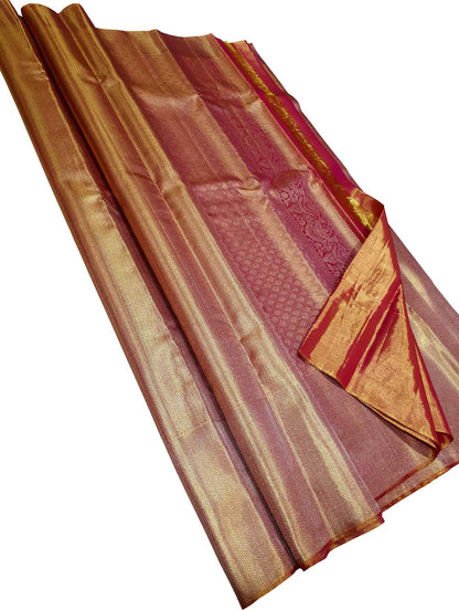 Red Kanjeevaram Handloom Pure Tissue Silk Saree - Luxurion World
