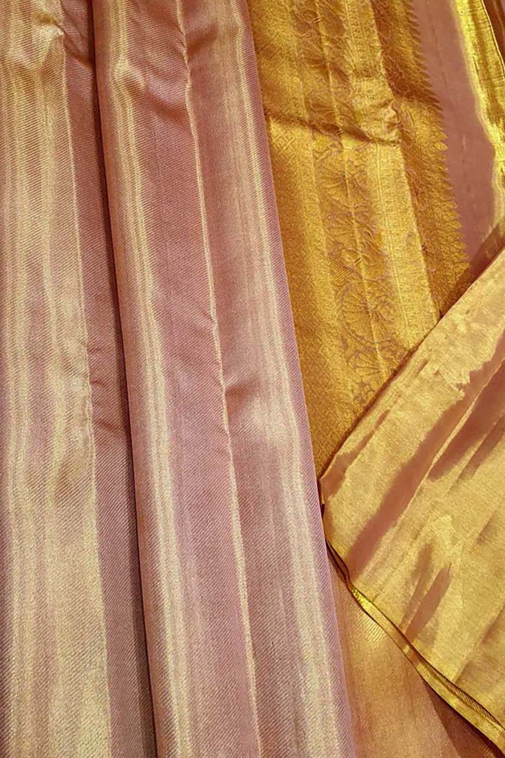 Golden Kanjeevaram Handloom Pure Tissue Silk Saree - Luxurion World