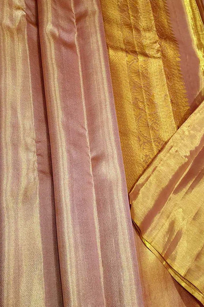 Golden Kanjeevaram Handloom Pure Tissue Silk Saree - Luxurion World