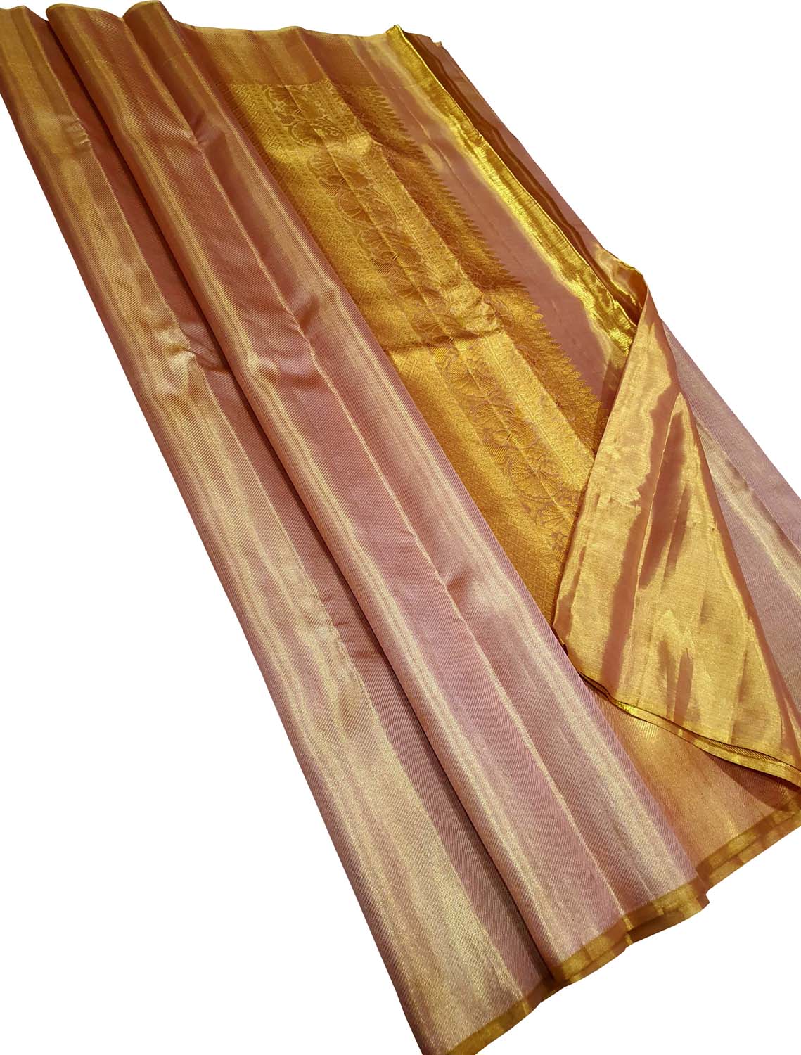Golden Kanjeevaram Handloom Pure Tissue Silk Saree - Luxurion World
