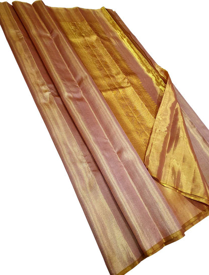 Golden Kanjeevaram Handloom Pure Tissue Silk Saree - Luxurion World