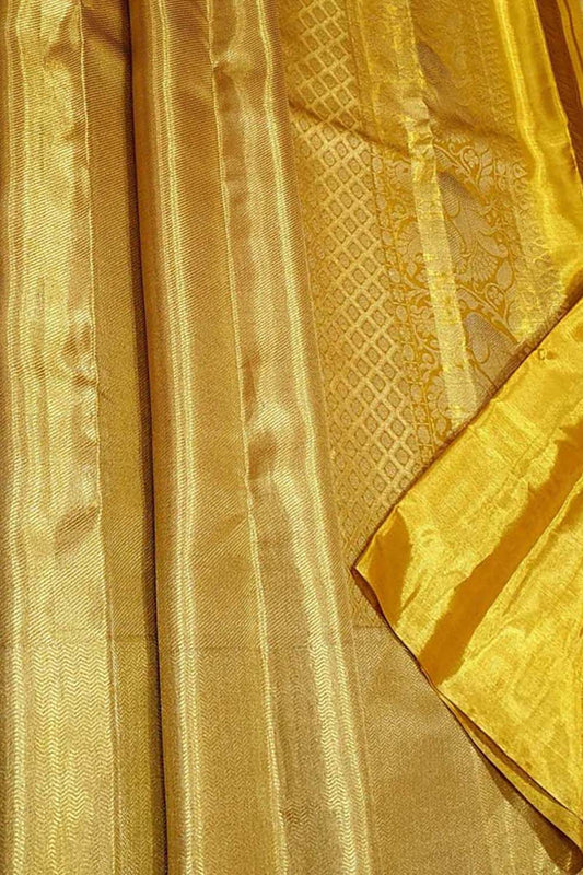 Golden Kanjeevaram Handloom Pure Tissue Silk Saree - Luxurion World
