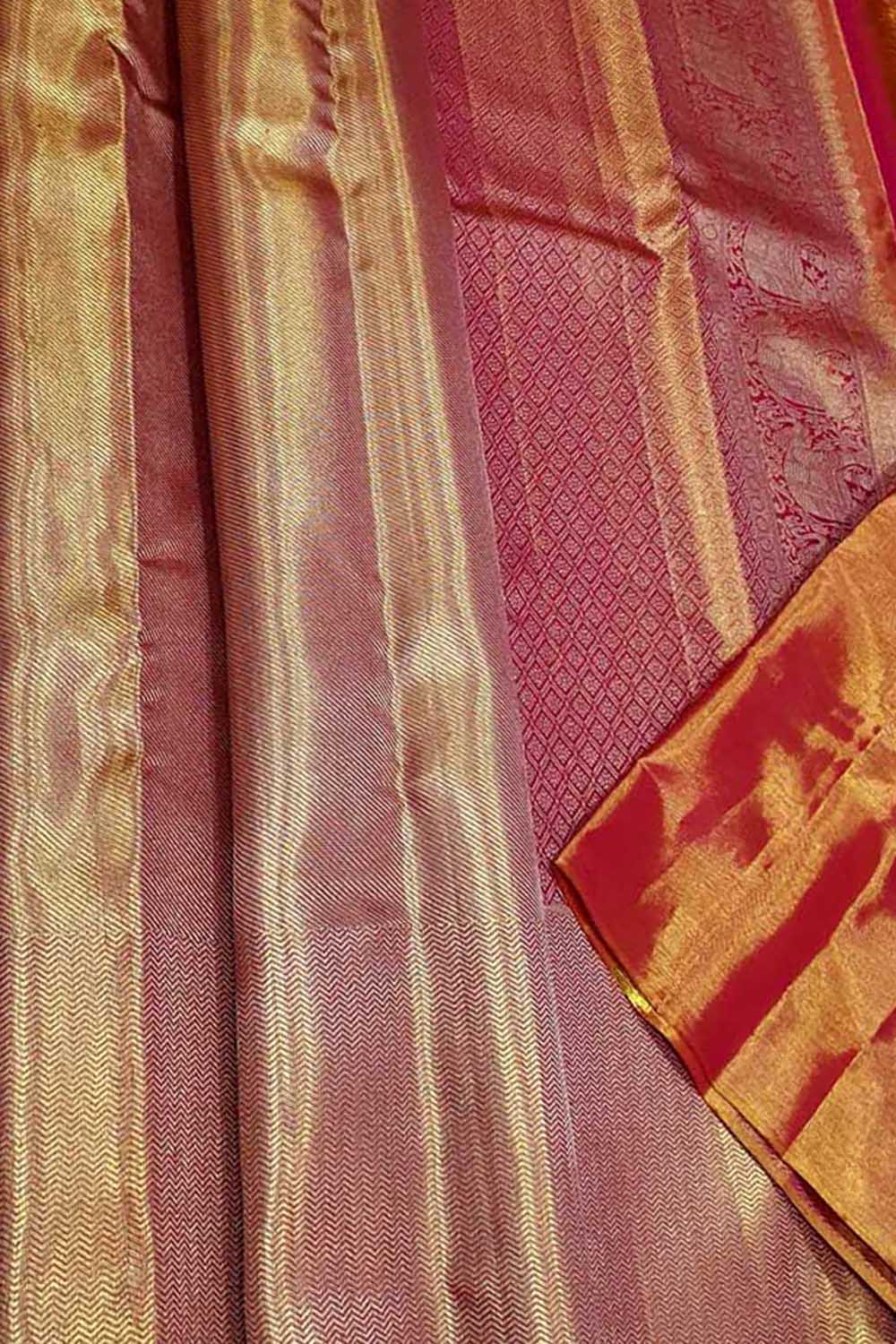 Red Kanjeevaram Handloom Pure Tissue Silk Saree - Luxurion World
