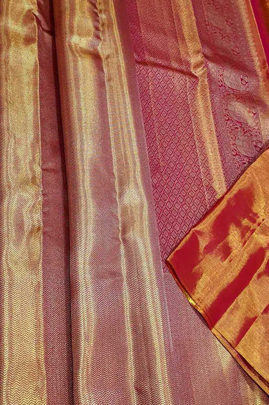 Red Kanjeevaram Handloom Pure Tissue Silk Saree - Luxurion World