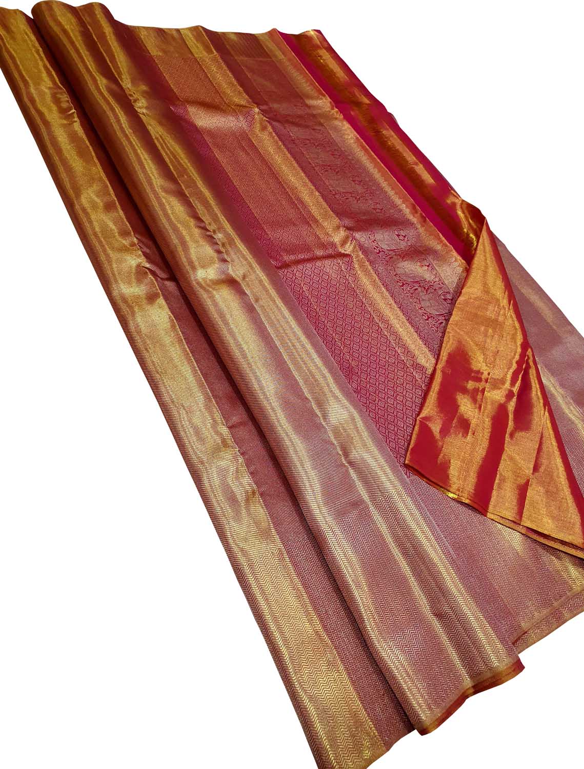 Red Kanjeevaram Handloom Pure Tissue Silk Saree - Luxurion World