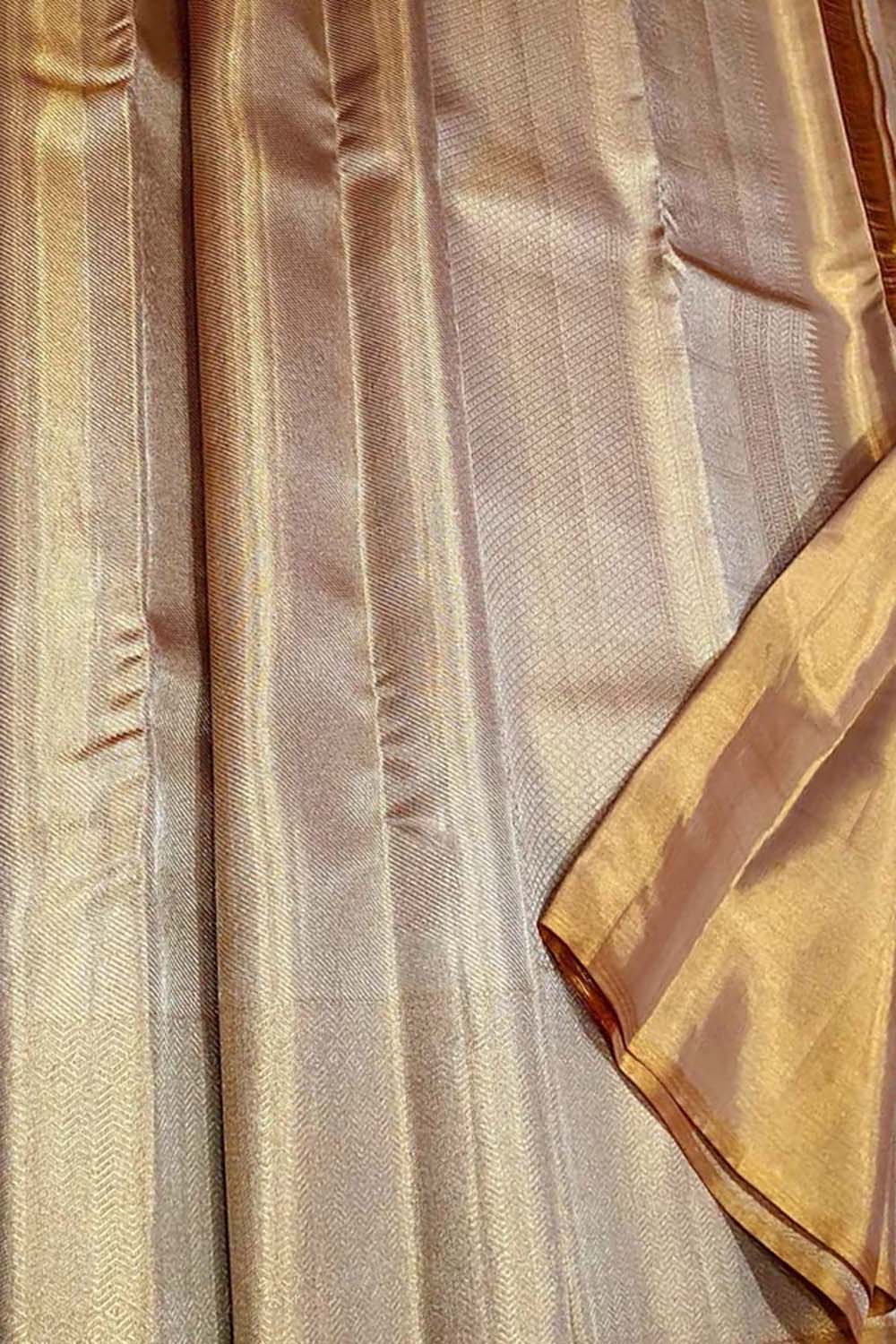 Golden Kanjeevaram Handloom Pure Tissue Silk Saree - Luxurion World