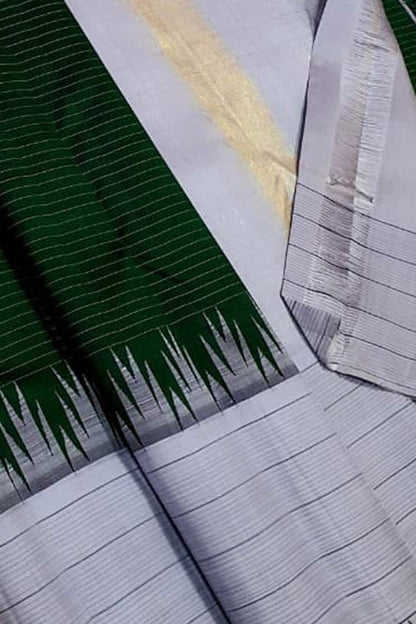 Emerald Elegance: Green Kanjeevaram Pure Silk Saree - Luxurion World