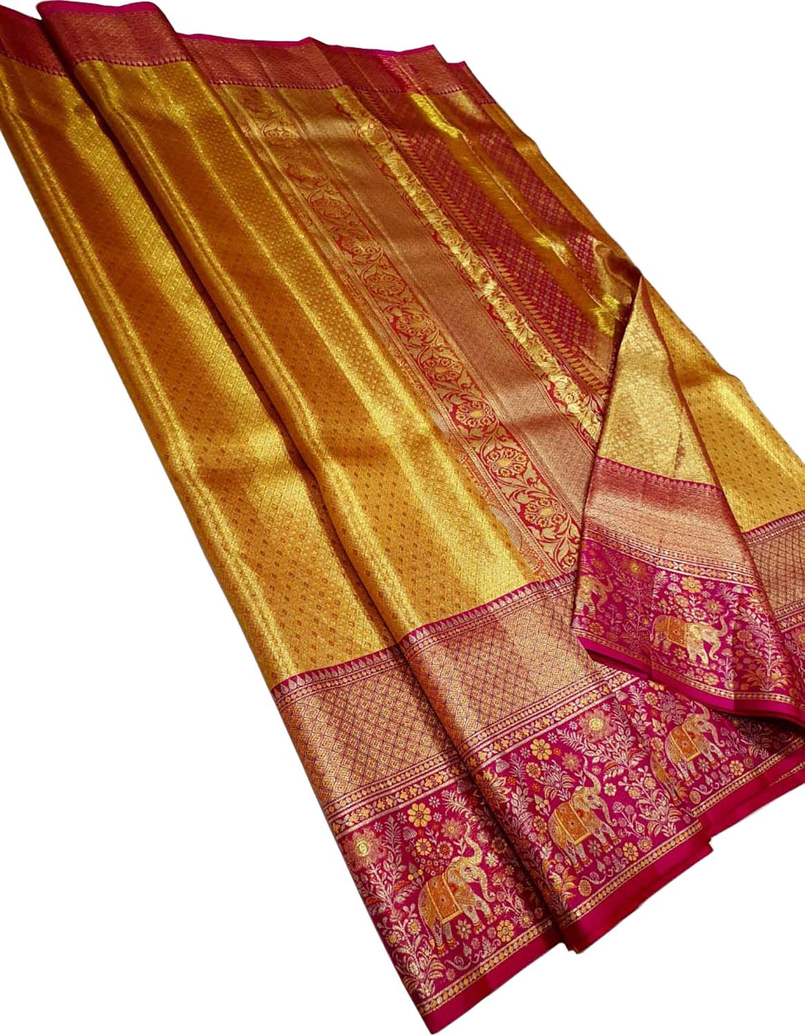 Exquisite Golden Kanjeevaram Pure Silk Saree - Luxurion World