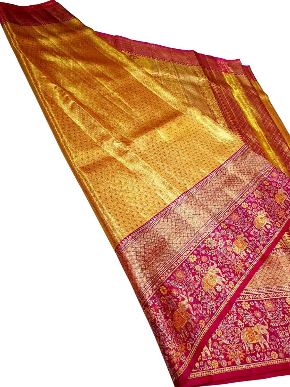 Exquisite Golden Kanjeevaram Pure Silk Saree - Luxurion World