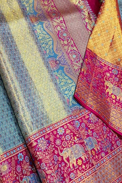 Exquisite Blue Kanjeevaram Pure Silk Saree - Handloom Beauty - Luxurion World