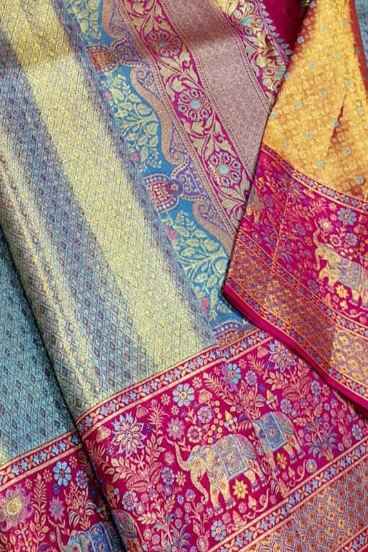 Exquisite Blue Kanjeevaram Pure Silk Saree - Handloom Beauty - Luxurion World