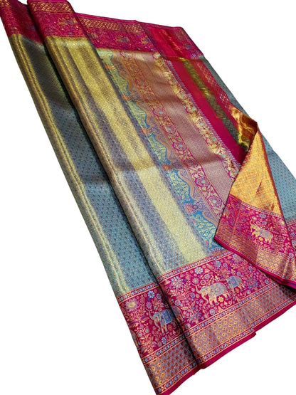 Exquisite Blue Kanjeevaram Pure Silk Saree - Handloom Beauty - Luxurion World