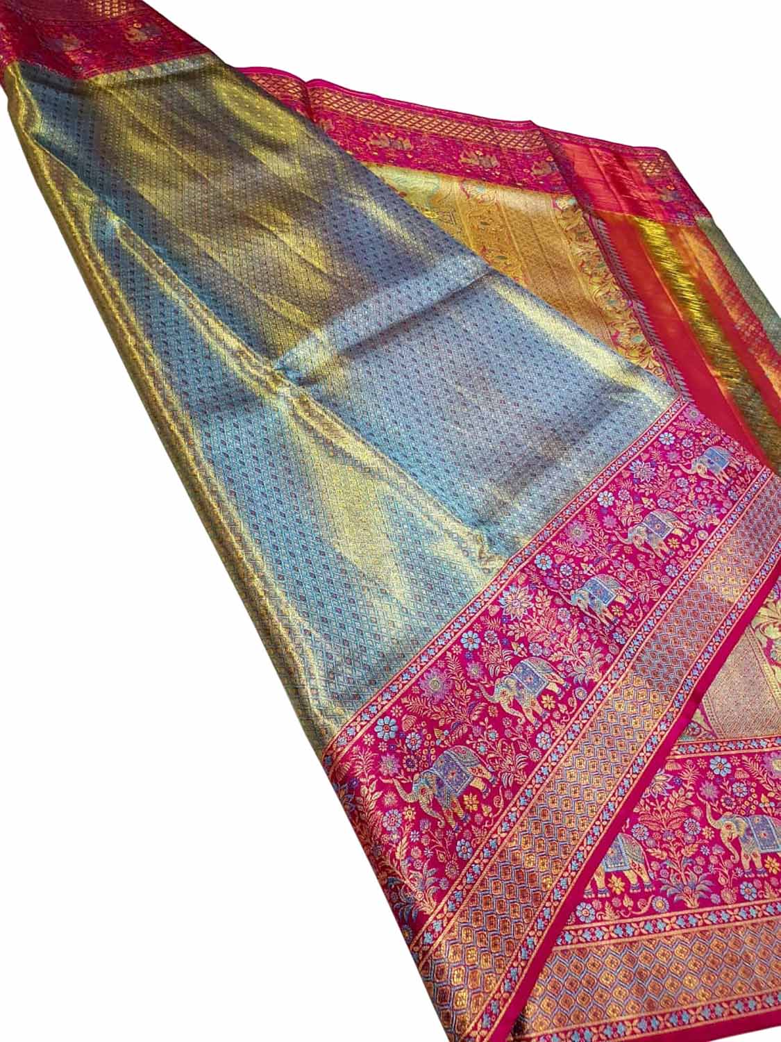 Exquisite Blue Kanjeevaram Pure Silk Saree - Handloom Beauty - Luxurion World