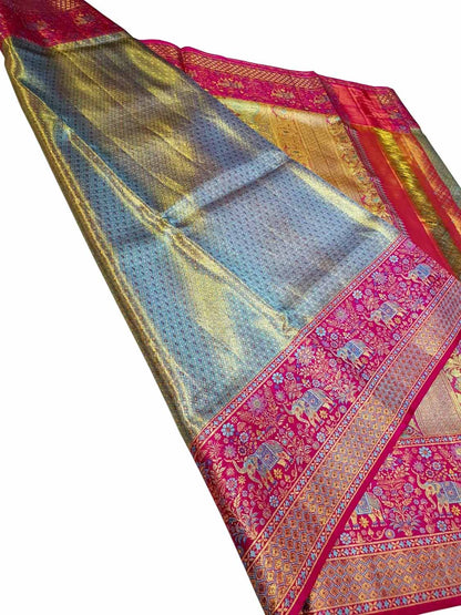 Exquisite Blue Kanjeevaram Pure Silk Saree - Handloom Beauty - Luxurion World