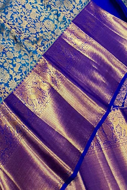 Exquisite Blue Kanjeevaram Pure Silk Saree - Handloom Beauty - Luxurion World