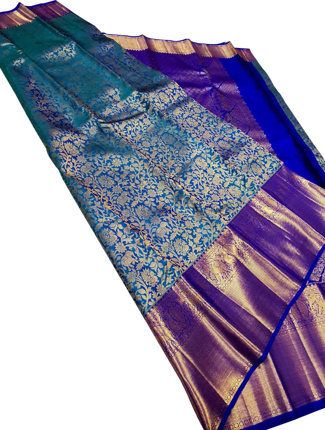 Exquisite Blue Kanjeevaram Pure Silk Saree - Handloom Beauty - Luxurion World