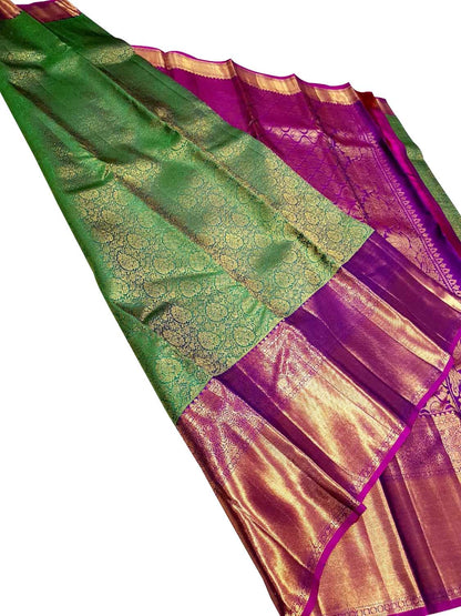 Emerald Elegance: Green Kanjeevaram Pure Silk Saree - Luxurion World