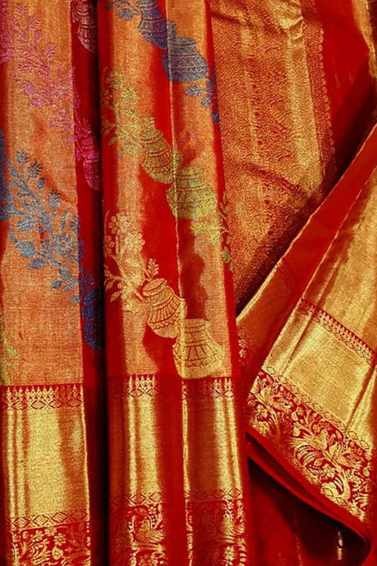 Exquisite Red Kanjeevaram Handloom Pure Silk Saree - Luxurion World