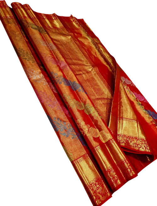 Exquisite Red Kanjeevaram Handloom Pure Silk Saree - Luxurion World