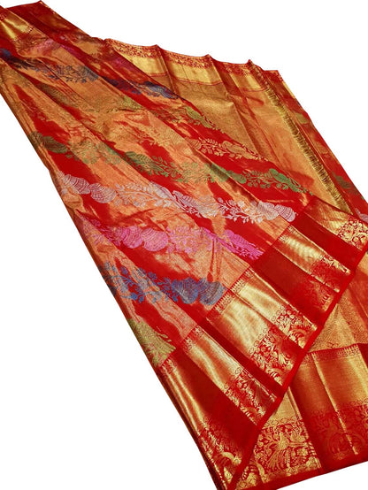 Exquisite Red Kanjeevaram Handloom Pure Silk Saree - Luxurion World