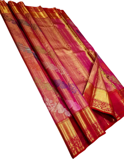 Exquisite Pink Kanjeevaram Handloom Pure Silk Saree - Luxurion World